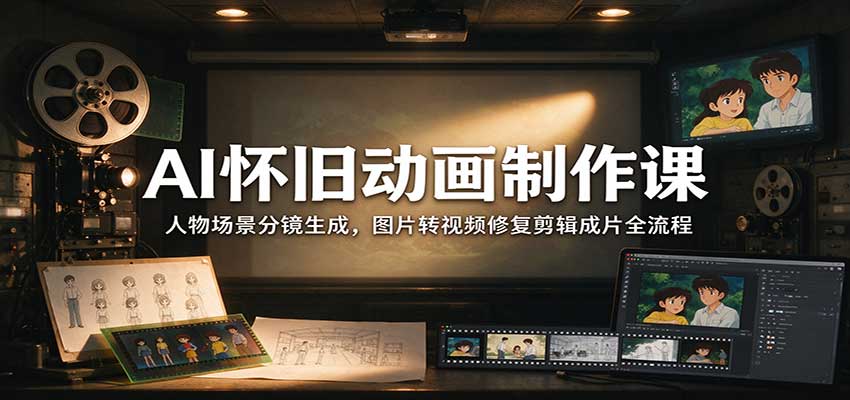 AI怀旧动画制作课：人物场景分镜生成，图片转视频修复剪辑成片全流程